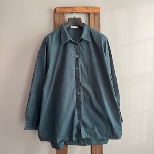 BABATON Oversized Button Down Shirt Teal Cotton Long Sleeve XL Lagenlook